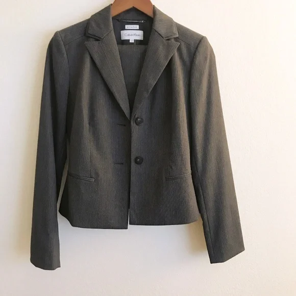 Calvin Klein Charcoal Stripe Skirt Suit, Size 2 - Picture 1 of 5